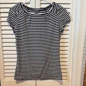 Ann Taylor Black and White Striped Short Sleeve Tee